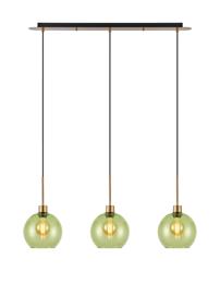 DK1210  Lori Linear Pendant, 3 Light Adjustable E27, Antique Gold/Green Open Mouth Round Globe Shades